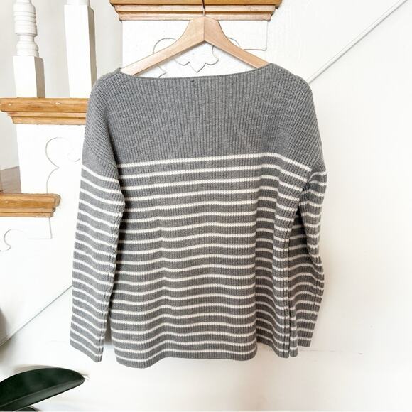 GAP Striped Merino Wool Blend Sweater Gray White Long Sleeve Pullover Size L - Picture 4 of 6